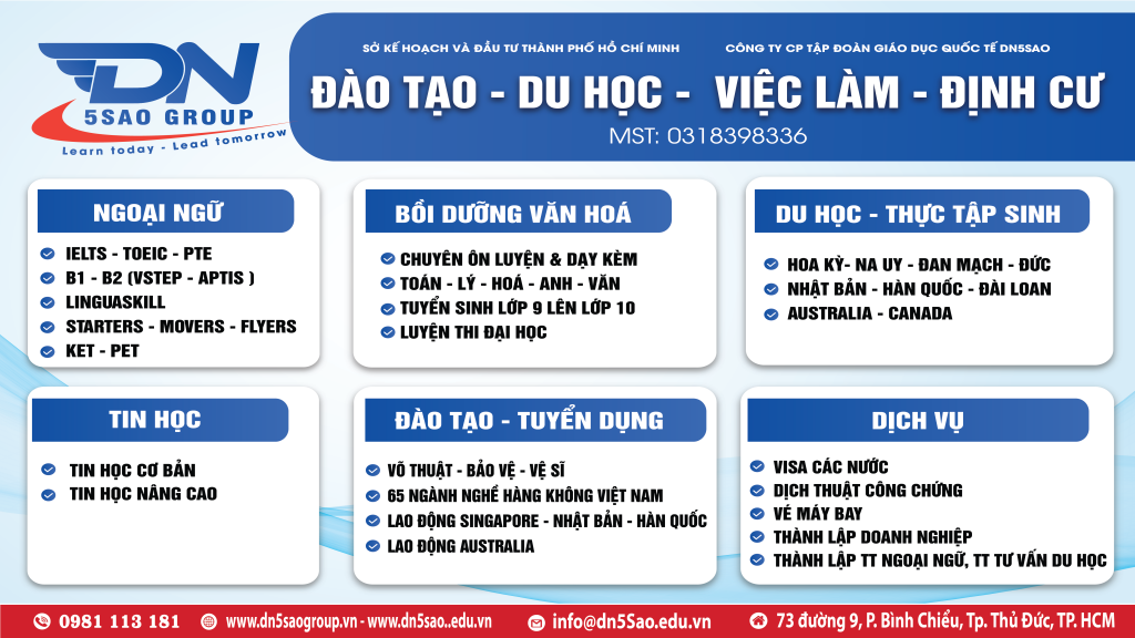 DN5SAO Group - Đào tạo, Du học, Việc làm, Định cư
