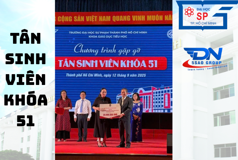 Cô Tú đại diện DN5SAO GROUP "Chắp Cánh Ước Mơ" cho Tân Sinh Viên
