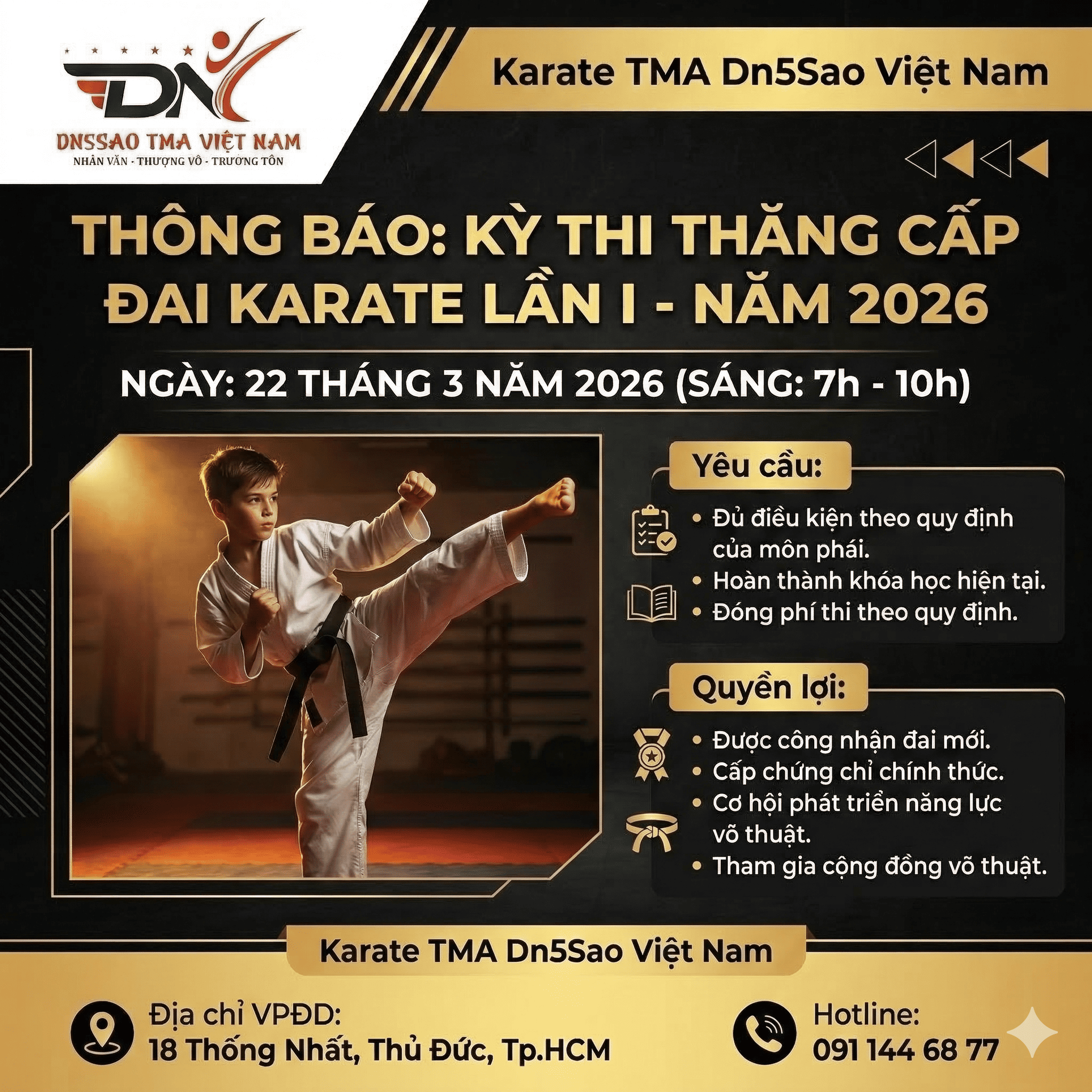 Thông bao kỳ thi lên đai lần I, ngày 22 tháng 03 năm 2026